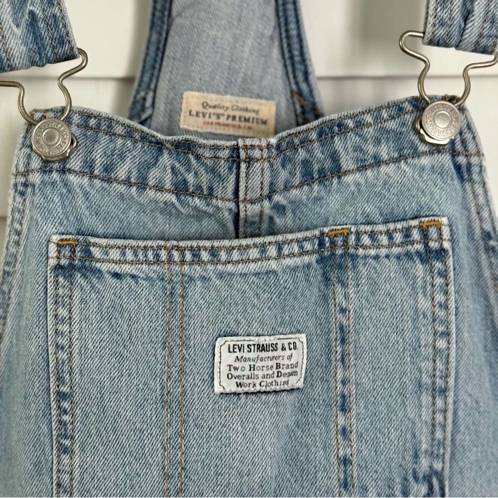 Levi Strauss distressed denim overalls purchased at Anthro - Picture 9 of 15